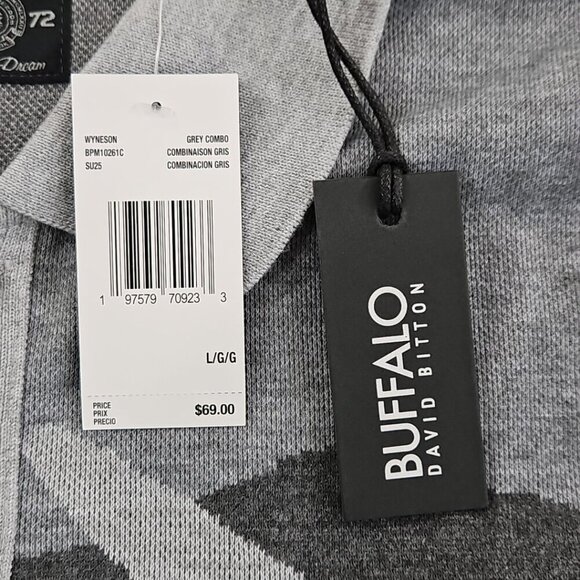 Buffalo by David Bitton Knit Button Up Shirt Men's Large NWT Grey Camo MSRP $70 - Picture 10 of 16